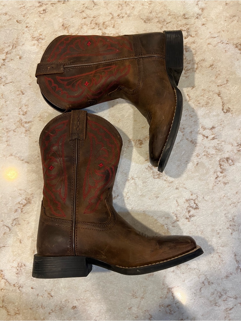 Ariat Brown Leather Western Boots with Red Stitching